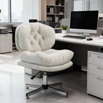 HOMCOM Computer Desk Chair, Armless Office Chair with Wide Padded Seat and Adjustable Height, Cream White