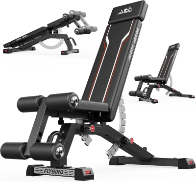 FLYBIRD Strength Training Bench — Adjustable, Foldable Space-Saving Weight Bench for Home Gym (Vertical Storage)