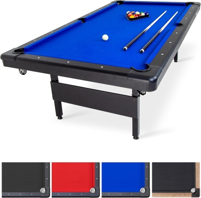 GoSports Portable Billiards Table - 6/7/8 ft Options, No Assembly Needed, Color Choices, Includes Full Ball Set, 2 Cues, Chalk & Felt Brush