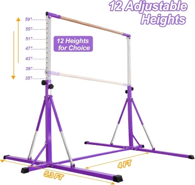 Adjustable Gymnastics Bar for Kids 5FT/6FT - Ages 5-20, Height 35.4""–59"" / 45""–71"", 500 lb Capacity, Home Training Equipment