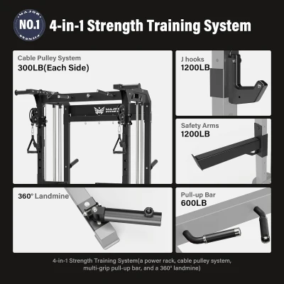 MAJOR FITNESS F22 Power Rack — 1600 lb All-in-One Squat Rack with Dual Pulley System