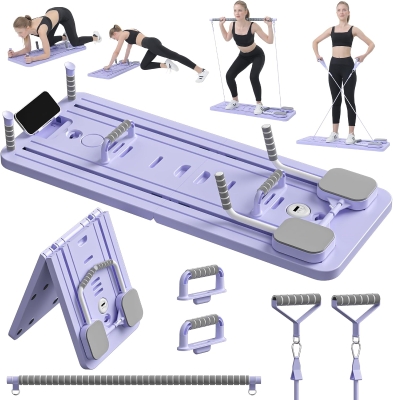 JANUA 5-in-1 Pilates Reformer Sliding Board - Foldable Home Pilates Set with Added Push-Up & Pilates Bars