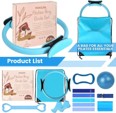 Home Pilates Essentials Kit for Women — 9"" Yoga Ball, Figure-8 Resistance Band, Pilates Ring & Accessories, Beginner-Friendly Set