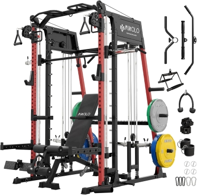Mikolo M4 2.0 Smith Machine & Power Rack - 2200 lb Capacity Squat Rack with Lat Pulldown, Cable Crossover and Leg Hold-Down
