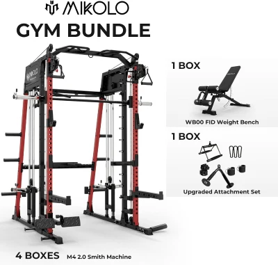 Mikolo M4 2.0 Smith Machine & Squat Rack with Lat-Pulldown and Cable Crossover — 2200 lb Capacity
