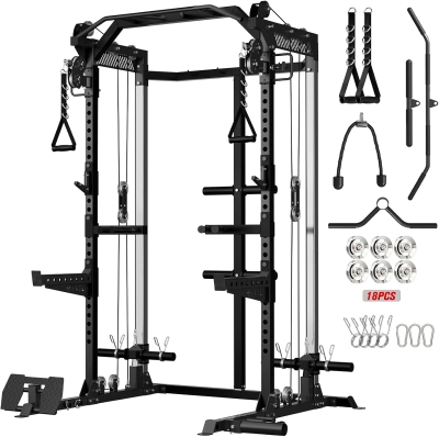 Mikolo HR05 Power Cage — 2000 lb Capacity Power Rack with Independent Dual Pulley System and Multi-Function Home Gym for Cable Crossover