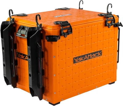 YakAttack BlackPak Pro 13in x 16in Kayak Fishing Crate – Orange, 4 TetherTube Rod Holders | Lightweight Durable Customizable (Made in USA)