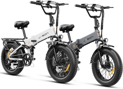 Jasion X-Hunter Folding Electric Bike — 1400W Peak Motor (750W Rated), 30 MPH, 624Wh Removable Battery, 20""x4"" Fat Tires, Full Suspension, 7-Speed E-Bike