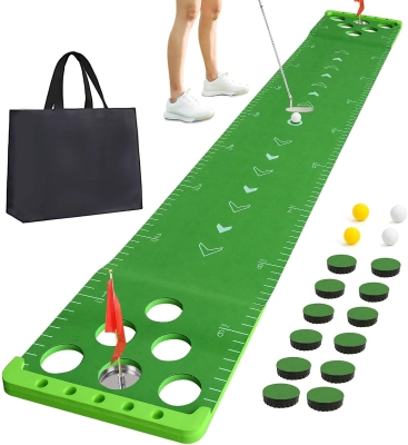 Sagsewful Golf Putting Pong Set – Foldable Crystal Velvet Putting Mat with Front Borders, 4 Balls, 2 Flags & Cups, Portable Bag – Indoor/Outdoor