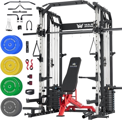 Major Fitness Drone2 Advanced Training Smith Machine – All-in-One Home Gym Rack with Aluminum Pulley Set, Dual LAT Pull-Downs, Cable Crossover & Weight Bar for Complete Body Workouts