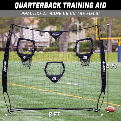 GoSports Football Throwing Net - QB Training Net (8'x8' or 6'x6') - Black or Red