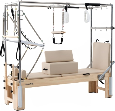 3-in-1 Pilates Reformer Cadillac Combo — Oak Wood Reformer with Cadillac Trapeze & Tower, Quick-Convert Studio-Grade Equipment