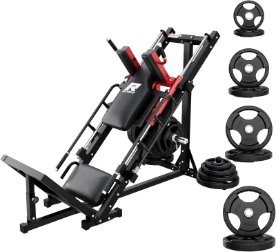 RitFit Adjustable Hack Squat & Leg Press Machine with Weight Plates, Linear Bearing Home Gym System with Storage Posts