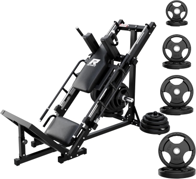 RitFit Pro Adjustable Leg Press & Hack Squat Station with Barbell Plate Set, Linear-Bearing Home Gym Equipment for Comprehensive Lower-Body Workouts and Weight Storage