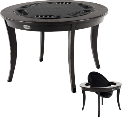 Barrington 48"" 2-in-1 Rotating Poker & Dining Table — Wood Veneer Frame with Hidden Faux-Leather Poker Top for 6 Players