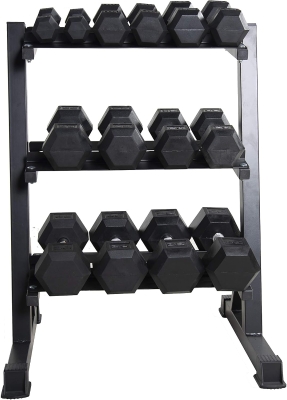 CAP Barbell Rubber Hex Dumbbell Set with Three-Tier Rack — Multiple Capacities (280 lb, 550 lb & 1200 lb)