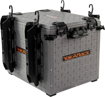 YakAttack BlackPak Pro 13in x 16in Kayak Fishing Crate – Battleship Grey, 4 TetherTube Rod Holders | Lightweight Durable Customizable