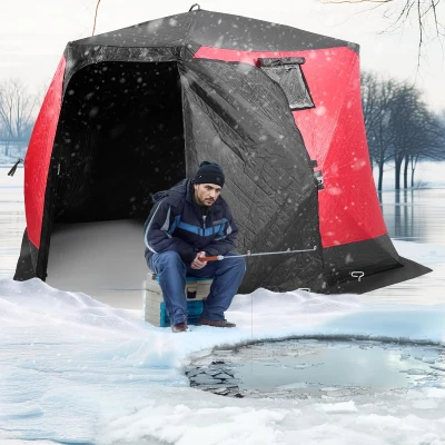 VEVOR Large Insulated Pop-Up Ice Fishing Tent – 600D Oxford, 80g Padding, Hub-Style Shelter for Multiple Anglers, Waterproof, Includes Anchors, Ropes & Carry Bag