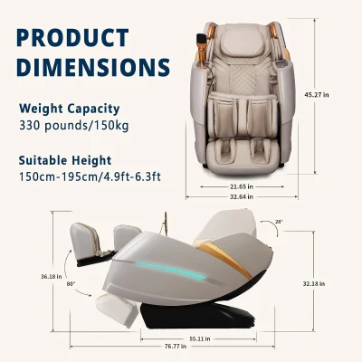 4D Full-Body Massage Chair - 55"" S+L Track Zero Gravity Recliner | 20 Auto Modes, 11 Techniques, 40-Airbag System | Yoga Stretch, App Control (Beige)
