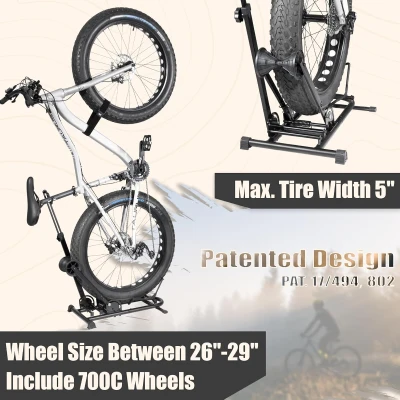BIKE HAND Vertical Bike Stand for Fat Bikes — Adjustable Vertical & Horizontal Rack for Snow/Fat/MTB and 700c Bikes, Supports Tires up to 5-inch, up to 29-inch Wheels