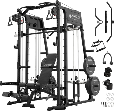 Mikolo M4 2.0 Smith Machine & 2200 lb Power Rack with Dual Cable Crossover, Lat Pulldown and Leg Hold-Down Attachment