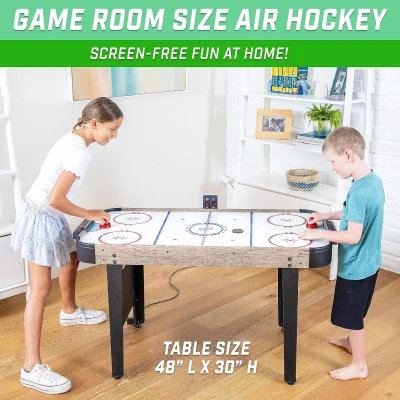 GoSports 48-inch Air Hockey Arcade Table for Kids — Oak or Black, Includes 2 Pushers, 3 Pucks, AC Motor & LED Scoreboard
