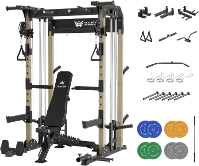 MAJOR FITNESS F22 Power Rack — 1600 lb All-in-One Squat Rack with Dual Pulley System, Heavy-Duty Steel Frame, Attachments & On-Frame Storage for Home Strength Training