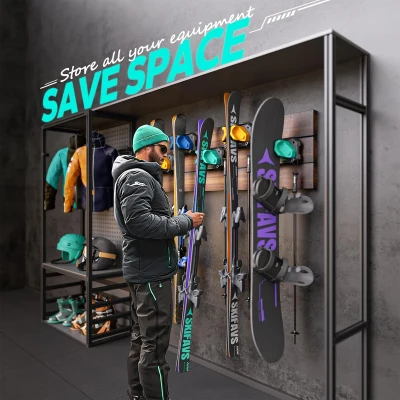 Skifavs Ski & Snowboard Wall Rack for Garage Wall — Universal Fit, Damage-Free Storage Rack, Green (1-Pack)