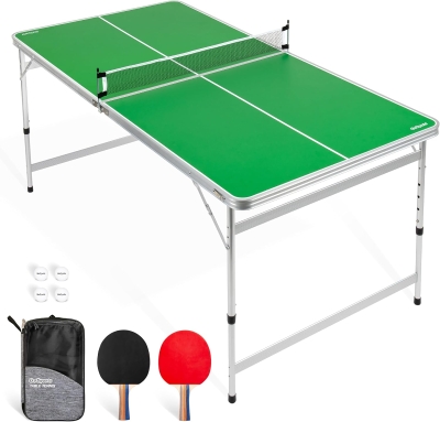 GoSports 6 x 3 ft Mid-Size Ping Pong Table Set with Adjustable Height - Blue or Green