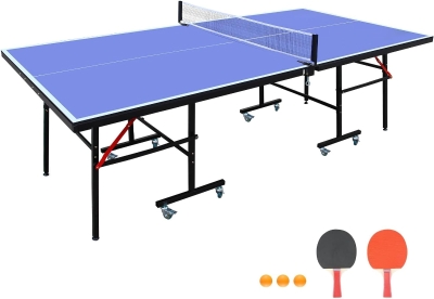Compact Foldable Table Tennis Table — Professional Indoor Ping-Pong Set (8FT/9FT) with Single-Player Playback, Net & Posts, 2 Paddles, 3 Balls