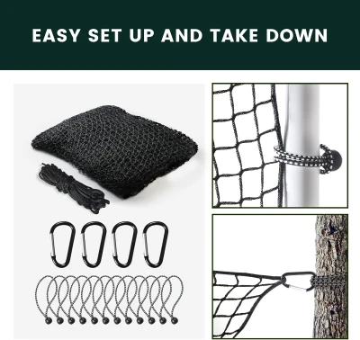 Sports Netting Golf Practice & Multi-Sport Hitting Net with 33ft Nylon Rope, Carabiners and Elastic Cords - Available in 10x10 to 15x20 Sizes