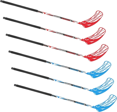 Leyndo 6-Pack Floorball Sticks – 95 cm (37.4"") Round Alloy Shaft Floorball Hockey Sticks, Red & Blue