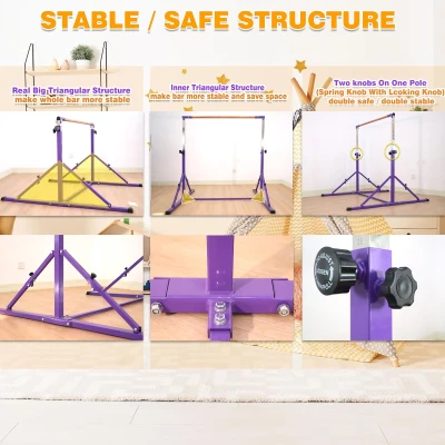 MARFULA Foldable Gymnastic Kip Bar Set with Mat — 4ft Width, 5ft Base, Adjustable Height (36""–60""), Professional Training Equipment for Kids, Home & Club