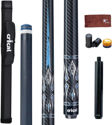 CRICAL 58"" Carbon Fiber Pool Cue Set CL-04 — Low-Deflection Billiard Cue with 3/8×8 Stainless Joint and 12.5mm Tip