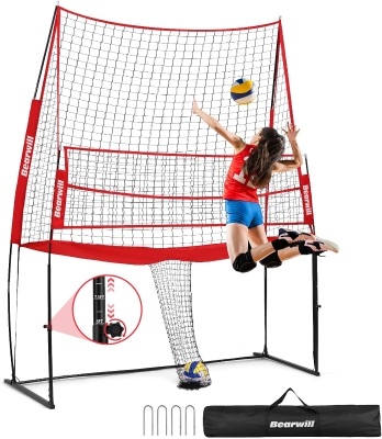 Bearwill Adjustable Volleyball Practice Net System — Portable Training Net for Backyard, Indoor & Outdoor Use