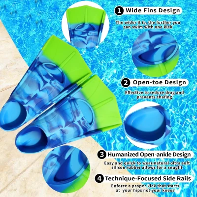 Training Swim Fins for Kids — Short, Comfortable Flippers for Lap Swimming (Fanwill) — Girls, Boys & Beginners
