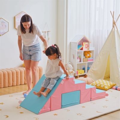 Qaba 2-Piece Soft Play Kids Foam Play Se for Crawl and Climb, Light Blue