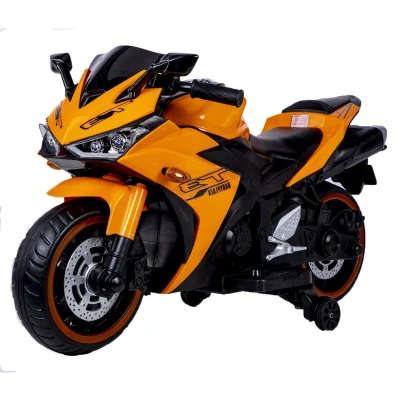 12V Kids Electric Ride-On Motorcycle with Training Wheels and Headlight, Orange