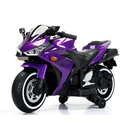12V Ride-On Motorcycle for Ages 3-6 with Training Wheels and Headlight, Purple