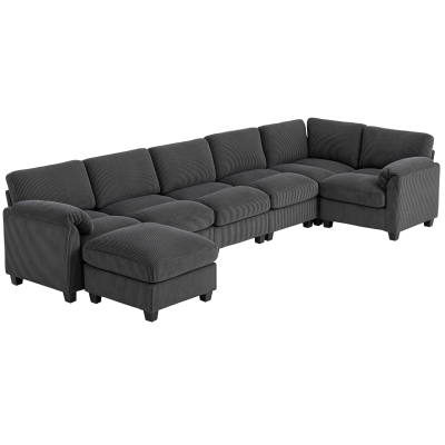 HOMCOM Modular Sectional Sofa, Oversized U-Shaped Couch with Spring Cushion, Corduroy Sofa for Living Room, Charcoal Grey