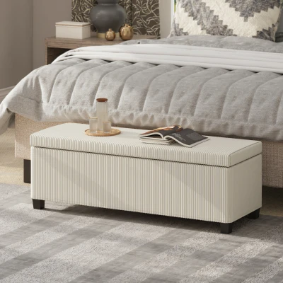 HOMCOM 47" Corduroy Storage Ottoman Bench with Legs, Beige