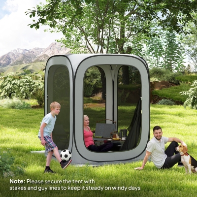 Outsunny 6 x 6ft Pop Up Screen Tent, UPF50+ Portable Camping Gazebo Screen House with Carry Bag, Light Grey