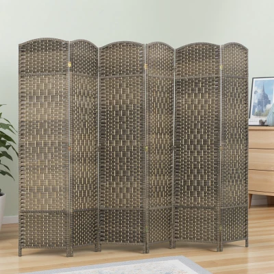 HOMCOM 6' Tall Folding Wood Privacy Screen, 6-Panel, Dark Rustic Oak