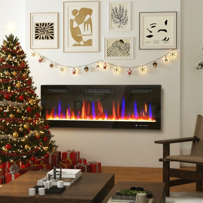 HOMCOM 50" Thin Electric Fireplace, Freestanding, Wall Mounted Fireplace Heater with Eco Mode, Auto Switch, Remote, 1500W