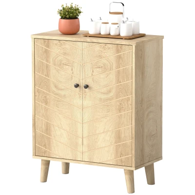 HOMCOM Storage Cabinet with Doors, Cupboard Organization with Shelf and Wood Legs, Storage Solution for Living Room, Bathroom