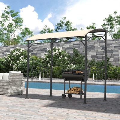 Outsunny 7' x 5' BBQ Grill Gazebo Tent, Garden Grill Canopy with Steel Frame and Hooks, Outdoor Sun Shade, Beige