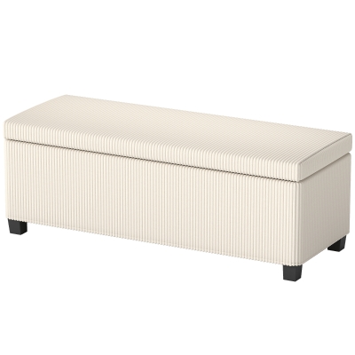 HOMCOM 44 Inches Ottoman with Storage, Lid, Legs, Corduroy End of Bed Bench for Living Room, Bedroom, Entryway, Beige