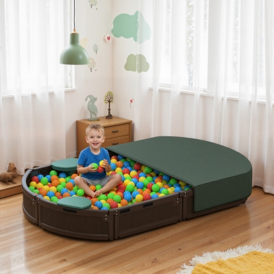 Outsunny Kids Sandbox with Cover, Seat, Sandbox Outdoor for Backyard, Brown