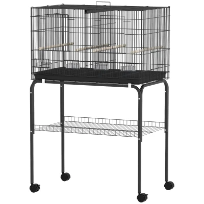 PawHut 46" H Bird Cage, Large Parakeet Cage for Budgie, Lovebird, Canary, Finches with Divider, Black