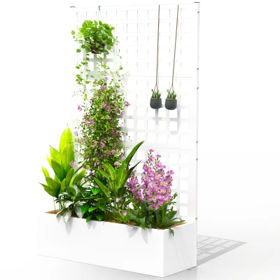 Outsunny Galvanized Raised Garden Bed Planter Box with Trellis for Climbing Plants, Vegetable, Vines, 43" x 16" x 70", White